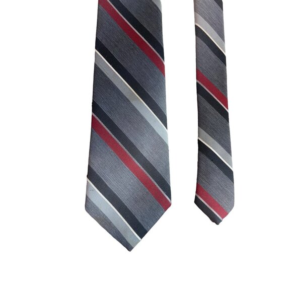 Austin Manor Mens Neck Tie Red Gray Black Stripe Work Dad Gift - Picture 2 of 6